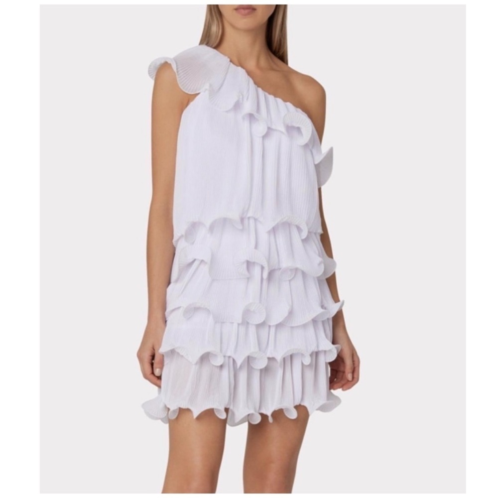 Milly | Blakely One Shoulder Tiered Ruffled Mini Dress White | 4 - Picture 8 of 16